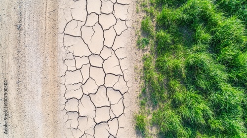 Cracked Earth Texture of Arid Drought Ravaged Landscape from Above photo