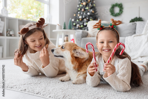 Cute happy girls in Christm...