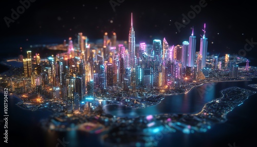 Wallpaper Mural Futuristic cityscape with glowing lights Torontodigital.ca