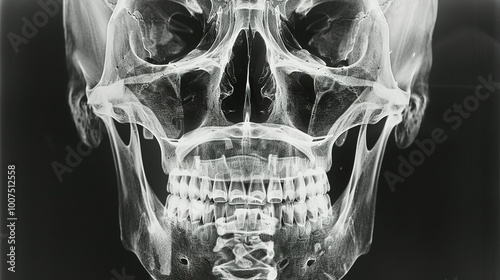 X-ray Image of a Human Skull and Jaw