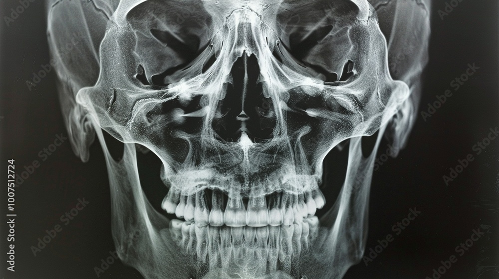 Fototapeta premium X-ray Image of a Human Skull Showing Teeth and Jawbone