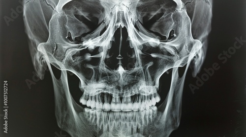 X-ray Image of a Human Skull Showing Teeth and Jawbone