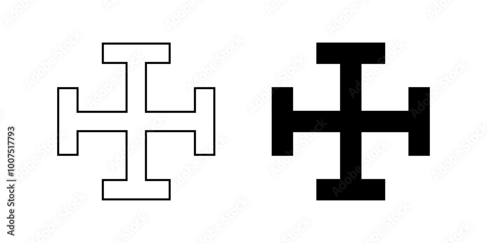 outline silhouette Cross potent symbol set