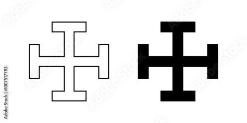outline silhouette Cross potent symbol set