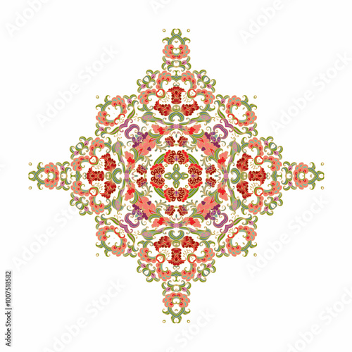 Ornamental golden laced vector floral composition, flourish vignette on white background