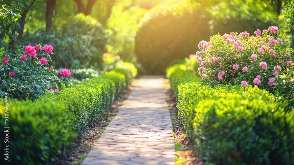 Blooming Pathway Through Vibrant Garden Landscape Blooming Pathway Through Vibrant Garden Landscape