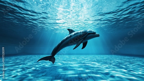 A dolphin is swimming in the ocean