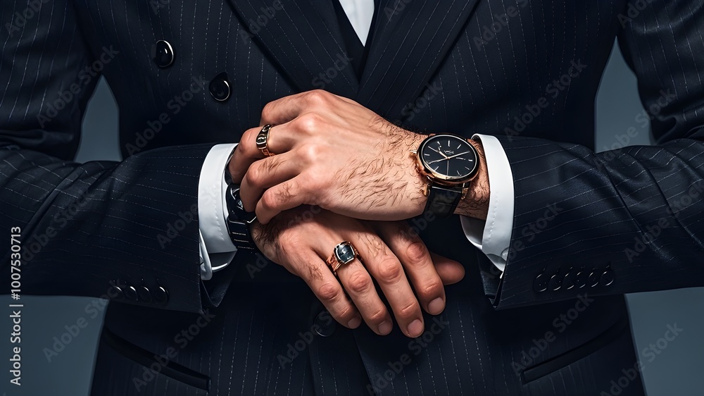 Close up of a Man Wearing a Black suite with decent watch in hand | Business man