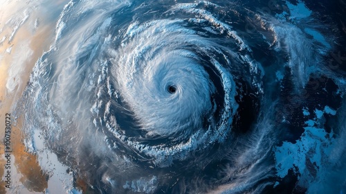 A satellite view of a polar vortex descending over the northern hemisphere, showing the swirling mass of cold air as it moves toward populated areas photo