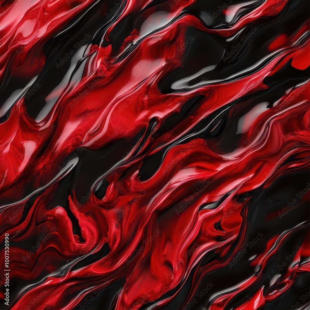 Obraz premium Abstract red and black flowing waves create a dynamic visual effect on a smooth surface.
