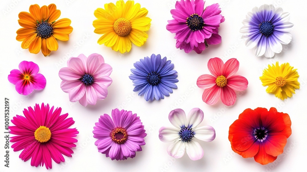 Fototapeta premium Vibrant Collection of Colorful Flowers on White Background