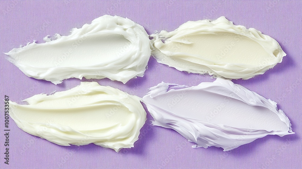 Different textured liquid serum swatches on a pastel purple background, showcasing various beauty skincare product textures and consistencies. Perfect for cosmetic product advertising, Different textured liquid serum swatches on a pastel purple background, showcasing various beauty skincare product textures and consistencies. Perfect for cosmetic product advertising,
