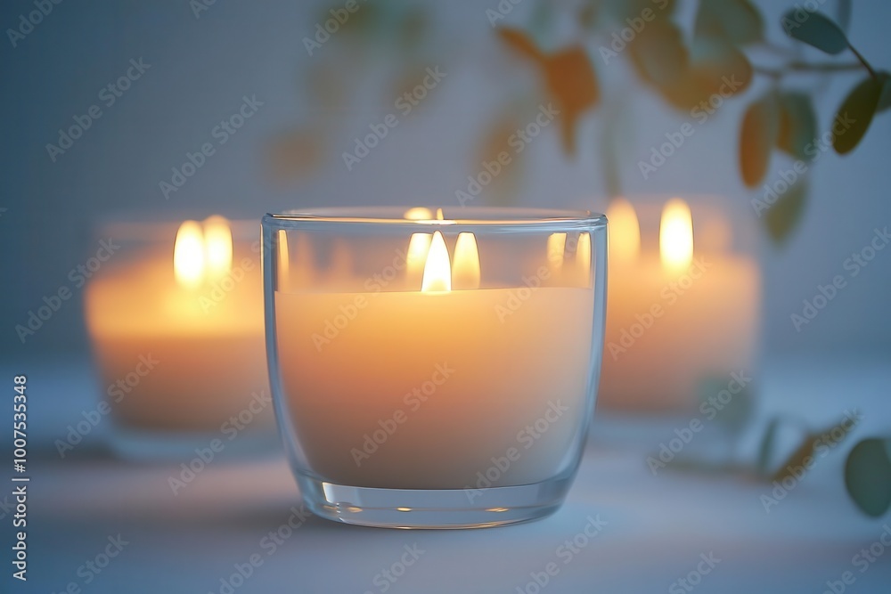 a collection of beautifully designed wax candles in elegant glass holders each flickering softly isolated against a pristine white background evoking a sense of calm and tranquility a collection of beautifully designed wax candles in elegant glass holders each flickering softly isolated against a pristine white background evoking a sense of calm and tranquility