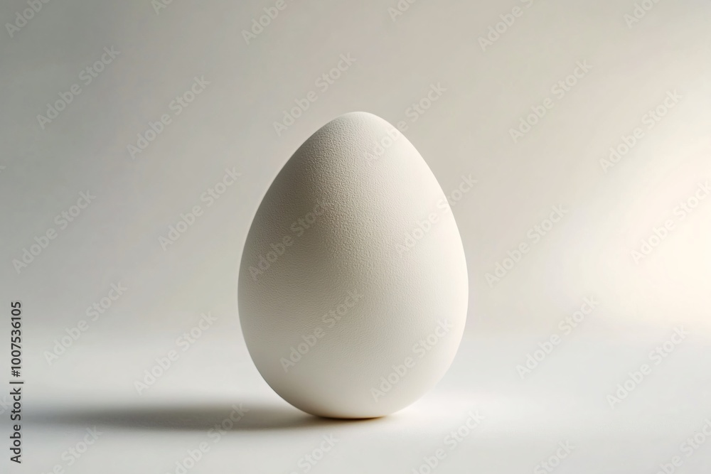 Single White Egg on White Background Minimalist Food Photography Single White Egg on White Background Minimalist Food Photography