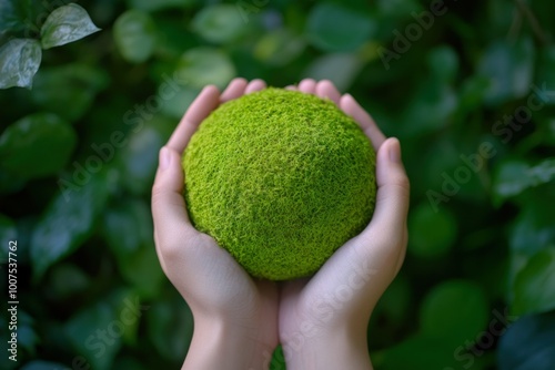 Hands Holding a Moss-Covered Globe