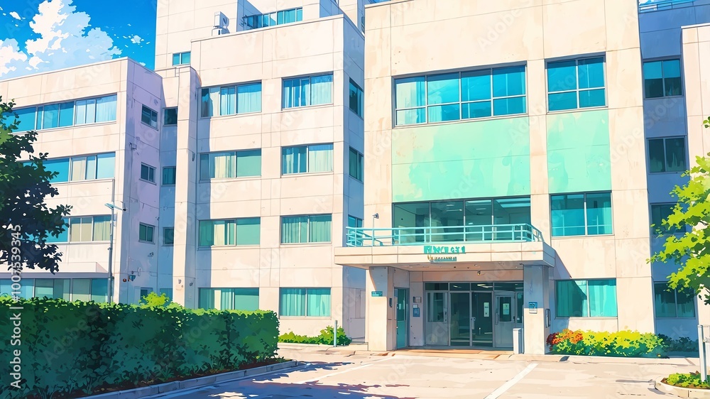 Obraz premium hospital exterior anime high-quality image and aesthetic background