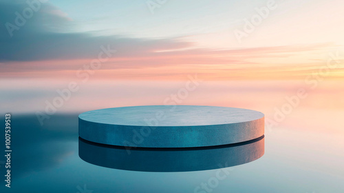 Simple rectangular power on a reflective surface, in the distance sunset where you can't see the division of the horizon. Place to place product or advertising photo