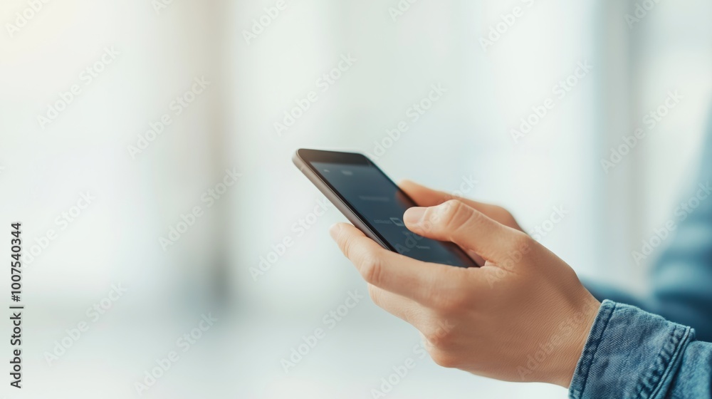 Close Up Of Hand Using Smartphone With Blurred Background Close Up Of Hand Using Smartphone With Blurred Background