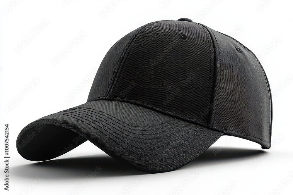 blank black baseball cap isolated against a pure white background ...