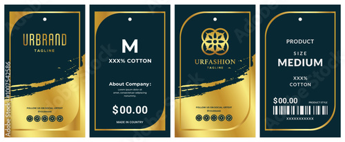 Pure golden color abstract hang tag label with a price tag for luxurious clothing fashion product packaging label.