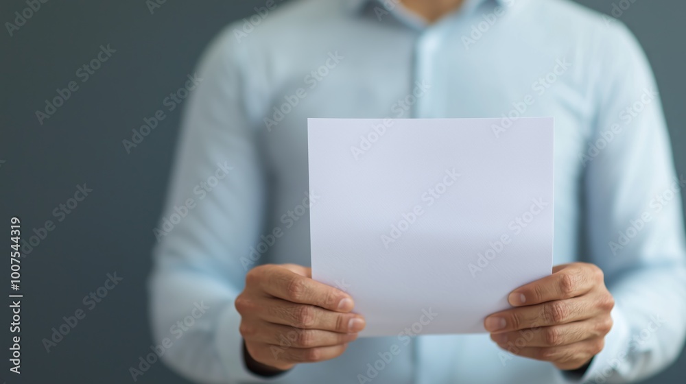 Man Holding Blank White Paper in Hands Man Holding Blank White Paper in Hands