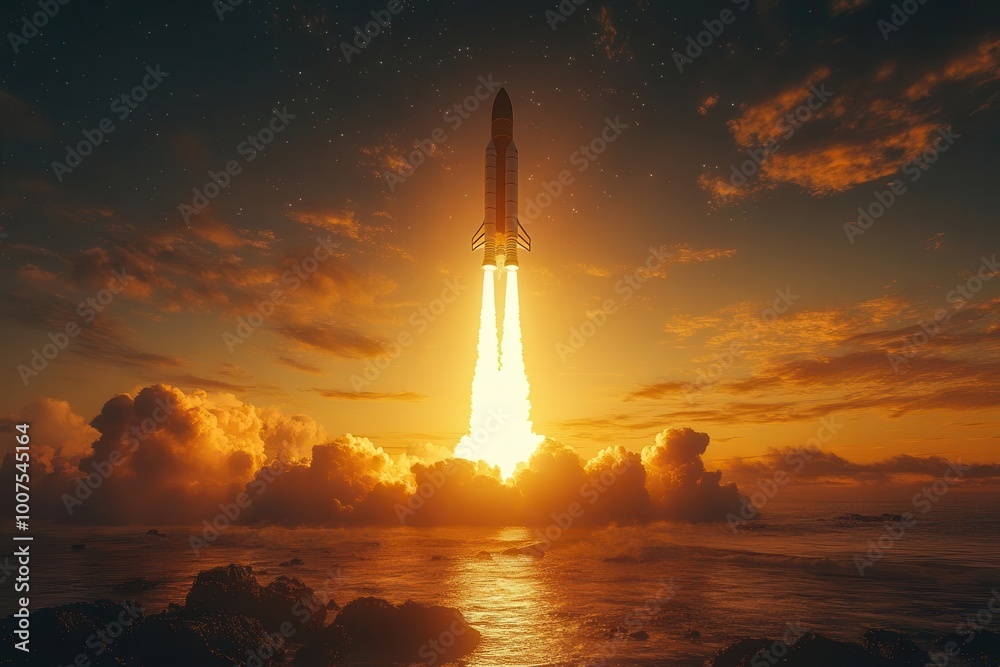 a breathtaking night view of a shuttle launch from earths spaceport filled with anticipation and wonder highlighting humanitys quest for exploration and innovation a breathtaking night view of a shuttle launch from earths spaceport filled with anticipation and wonder highlighting humanitys quest for exploration and innovation
