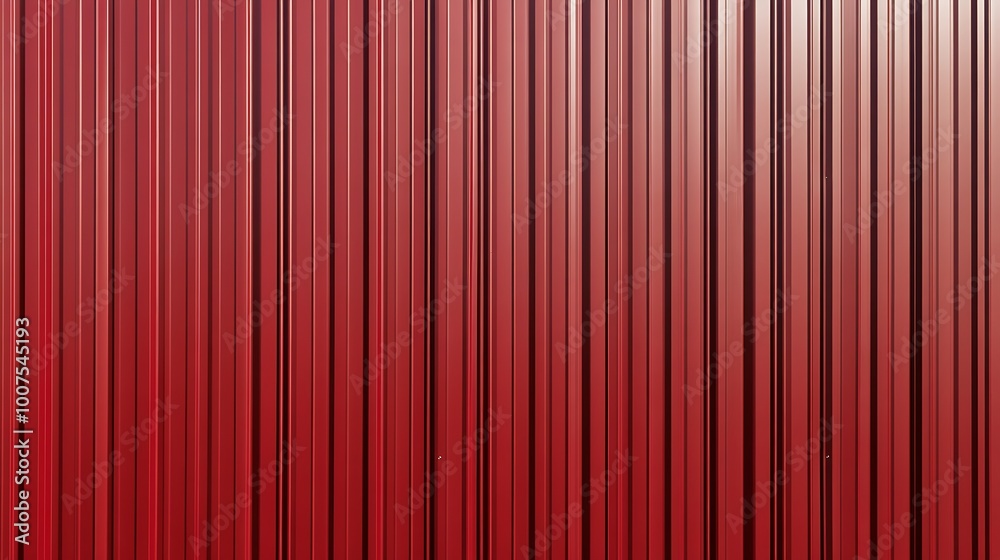 Red corrugated sheet metal. Roof texture background. Steel wall pattern. Container made of iron panels. Ribbed fence for the house used in construction. Red corrugated sheet metal. Roof texture background. Steel wall pattern. Container made of iron panels. Ribbed fence for the house used in construction.