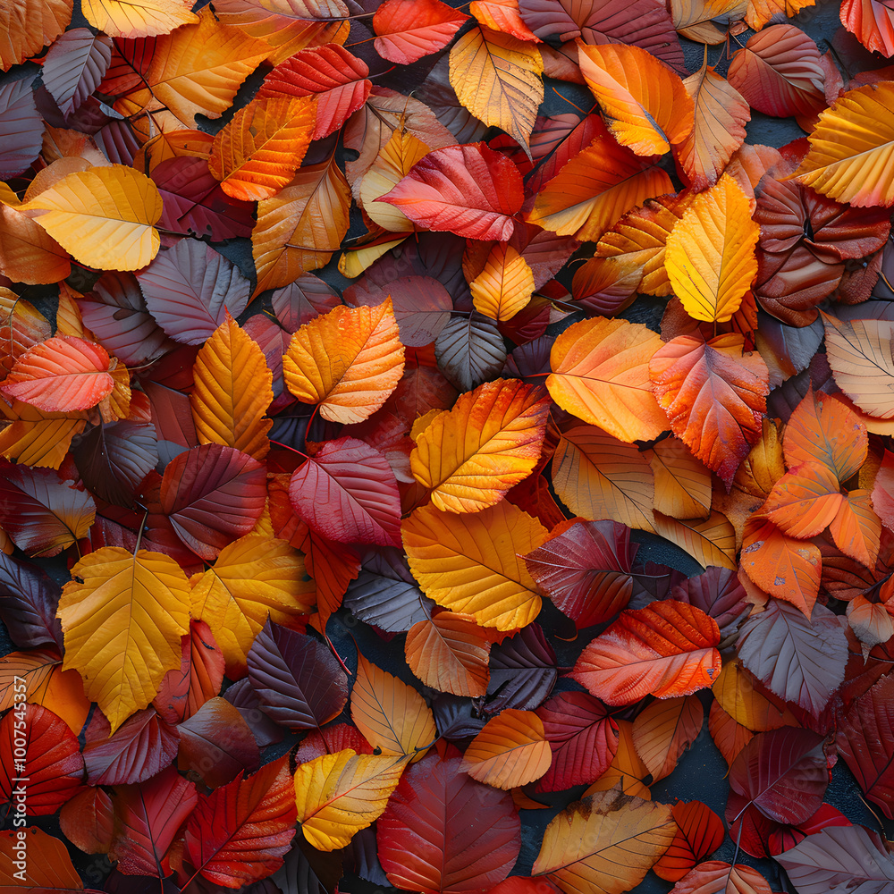 Detailed autumn foliage pattern with red, orange, and dark purple leaves Detailed autumn foliage pattern with red, orange, and dark purple leaves
