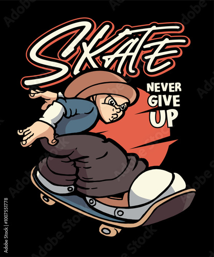 Skate Never Give Up Cartoon Illustration Design