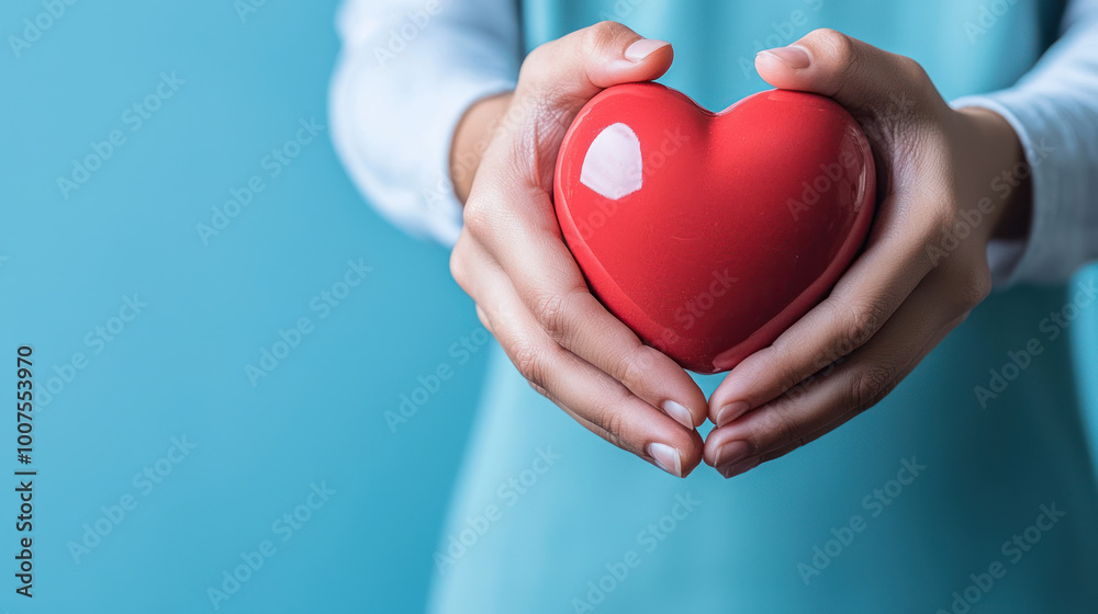 Holding red heart symbolizing love and compassion, this evokes warmth and connection.