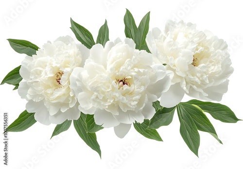 a group of white flowers with green leaves