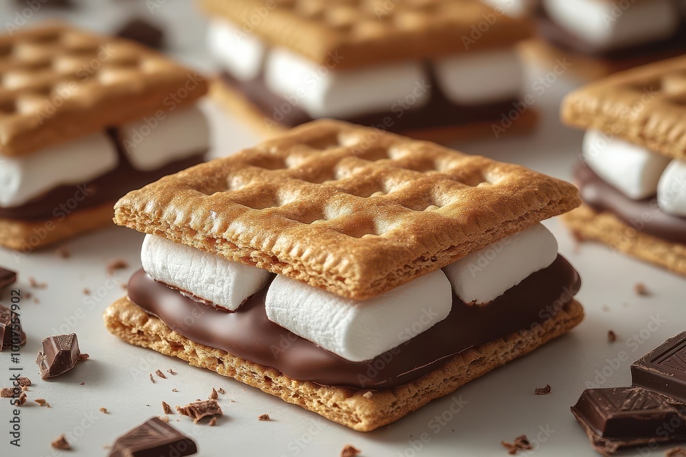 delicious smores lie invitingly on a simple white background showcasing melted chocolate and toasted marshmallows between graham crackers ideal for summer treats delicious smores lie invitingly on a simple white background showcasing melted chocolate and toasted marshmallows between graham crackers ideal for summer treats
