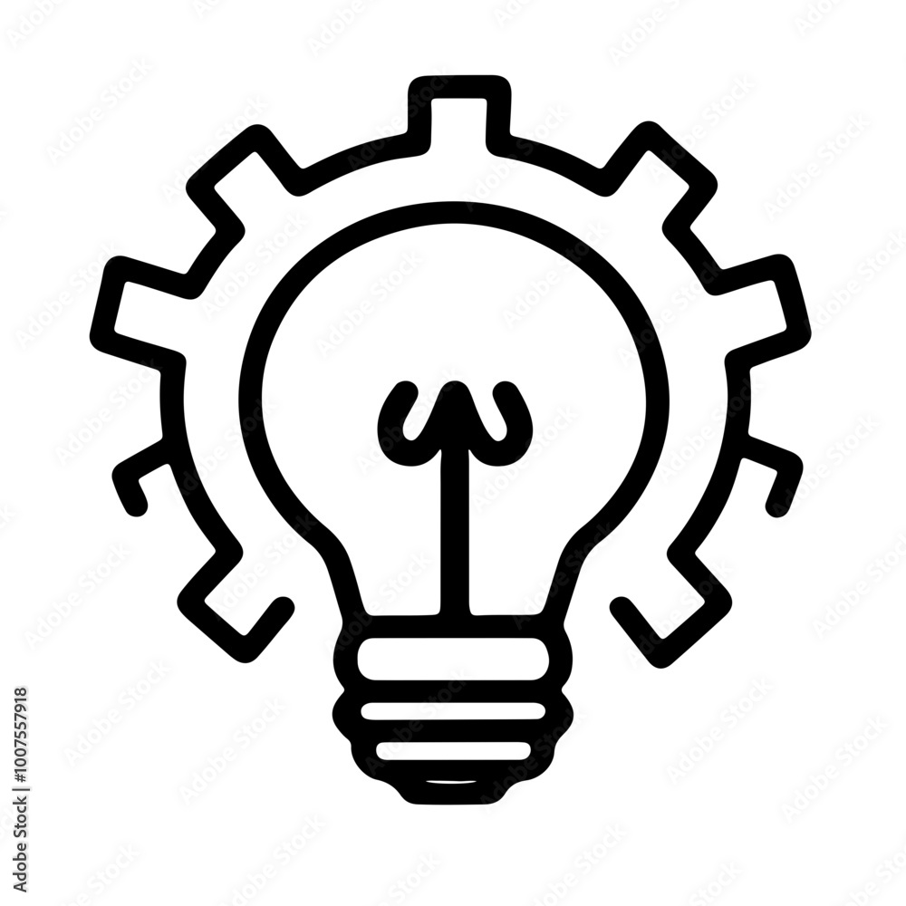 A simple vector icon of a lightbulb within a gear, representing innovation, creativity, and engineering solutions. Ideal for tech, startup, or industrial design. A simple vector icon of a lightbulb within a gear, representing innovation, creativity, and engineering solutions. Ideal for tech, startup, or industrial design.