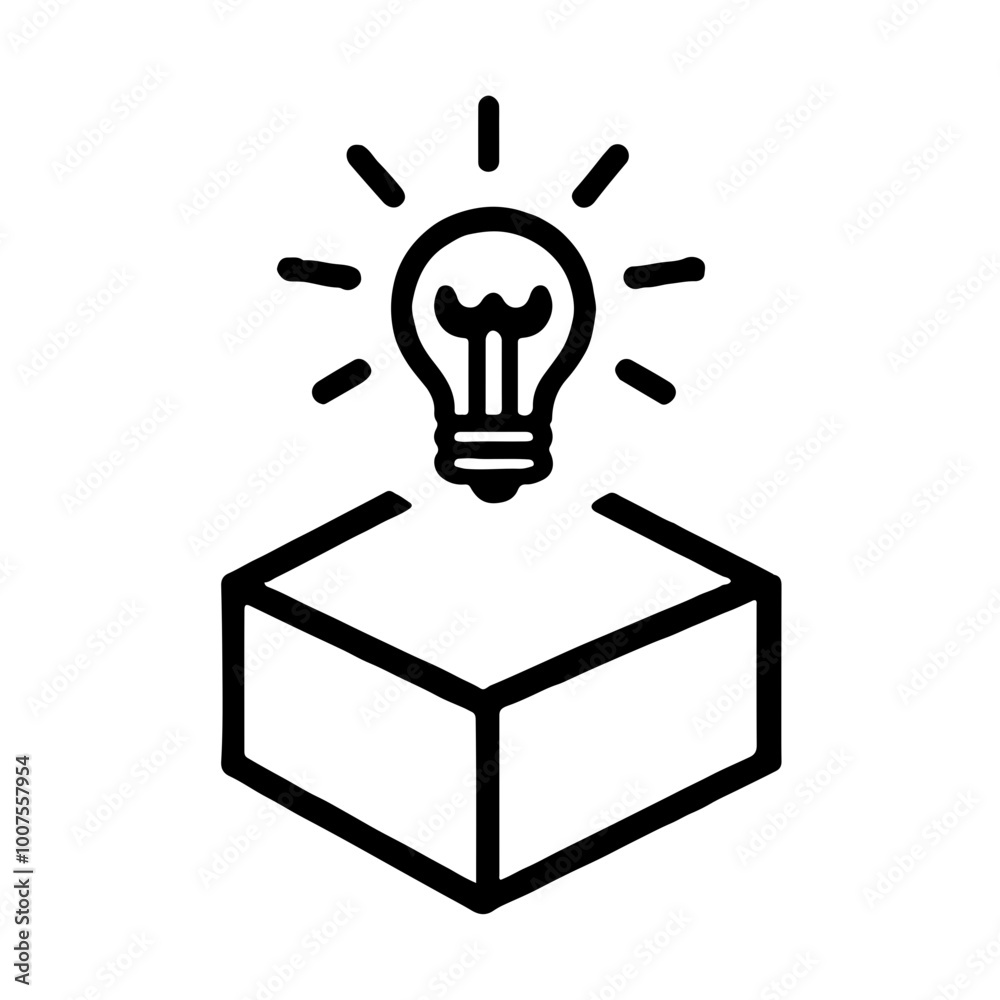 Minimalist vector of a lightbulb floating above a box, representing ideas and solutions. Best for innovation, creative design, and business-related presentations. Minimalist vector of a lightbulb floating above a box, representing ideas and solutions. Best for innovation, creative design, and business-related presentations.
