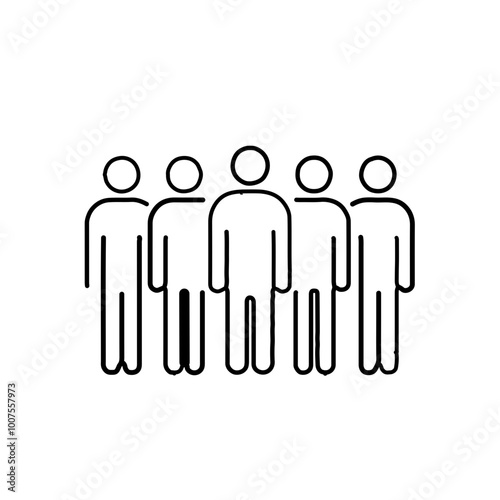 Minimalist icon featuring five outlined figures, representing teamwork, community, or group collaboration. Ideal for business, HR, or social applications.