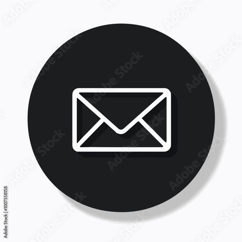 Sleek black circle icon with white envelope symbol. Perfect for email, communication, or messaging applications and digital branding.