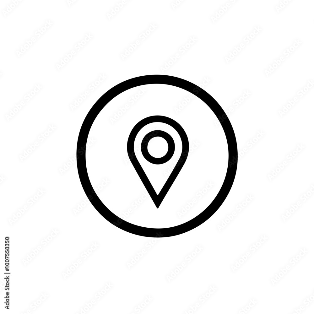 Black and white vector location icon in a circle. Ideal for navigation, map design, and location-based apps and services. Black and white vector location icon in a circle. Ideal for navigation, map design, and location-based apps and services.