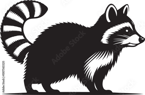Black white  Raccoon silhouette vector art illustration