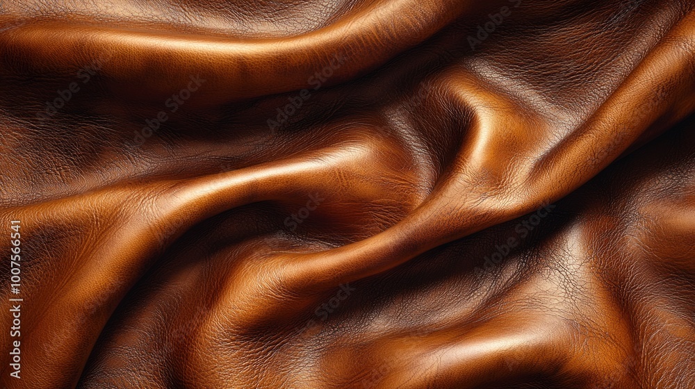 Close-up of smooth brown leather texture with natural folds and wrinkles Close-up of smooth brown leather texture with natural folds and wrinkles