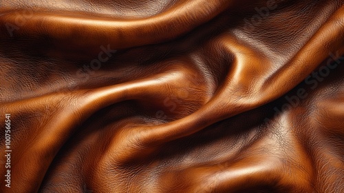 Close-up of smooth brown leather texture with natural folds and wrinkles