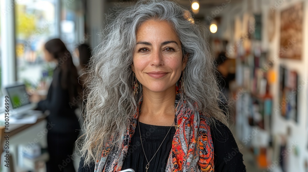 Confident Woman with Gray Hair in Creative Studio Confident Woman with Gray Hair in Creative Studio