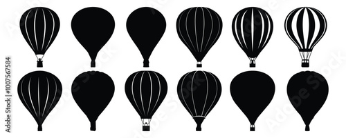 Balloon silhouettes set, hot pack of vector silhouette design, isolated background