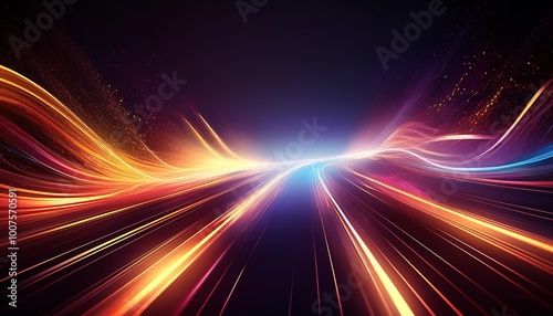 A vibrant display of light trails creating a sense of speed and motion against a dark background, evoking energy and dynamism.