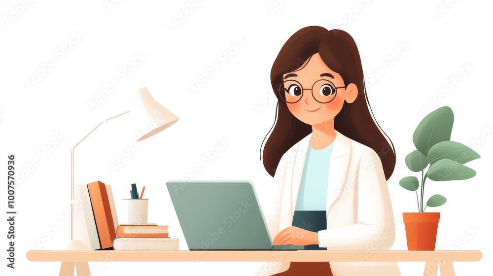 A young woman is focused on her laptop while sitting at a tidy desk in a well-lit room. The scene exudes professionalism and concentration, with a modern vibe. A young woman is focused on her laptop while sitting at a tidy desk in a well-lit room. The scene exudes professionalism and concentration, with a modern vibe.