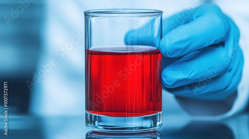 Scientist Holding Glass of Red Liquid in Lab Quality Control Research Experiment