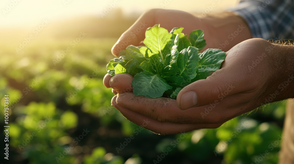 Freshly harvested greens are held gently in farmers hands, showcasing connection between nature and agriculture. warm sunlight enhances vibrant colors of leaves, symbolizing growth and nourishment Freshly harvested greens are held gently in farmers hands, showcasing connection between nature and agriculture. warm sunlight enhances vibrant colors of leaves, symbolizing growth and nourishment