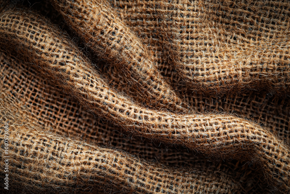 Fototapeta premium Close-up of textured fabric with focus on interwoven threads and tightly wound structure.