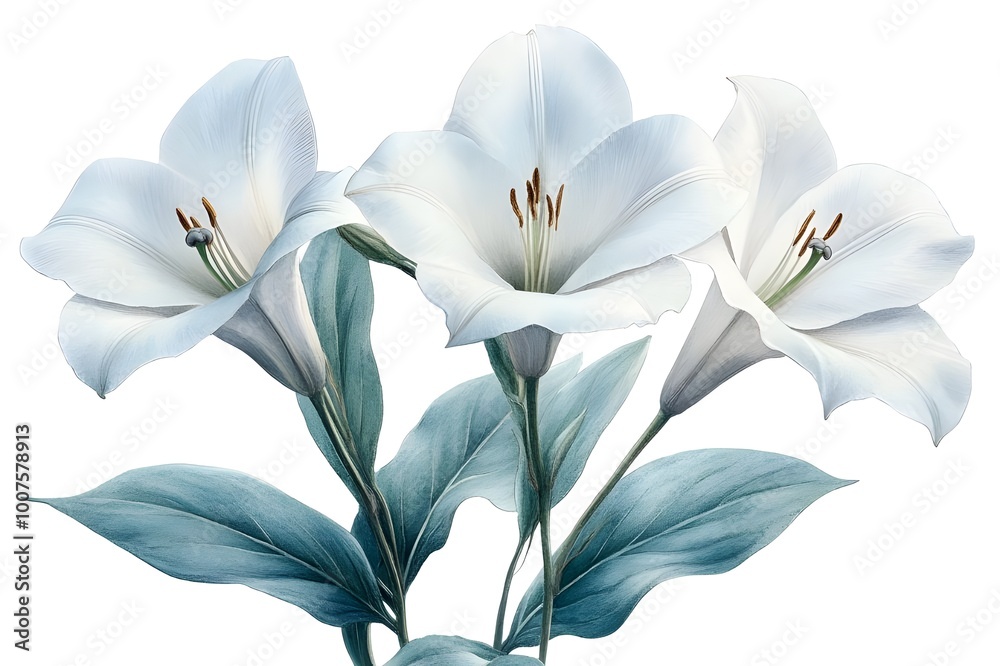 Fototapeta premium a group of white flowers with green leaves