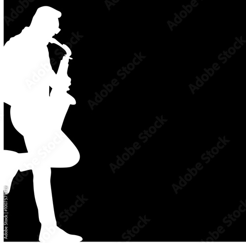 Silhouette of Saxophone Player. The unique combination of the black background and white silhouette vector. This modern and artistic design blends music and visual creativity. 