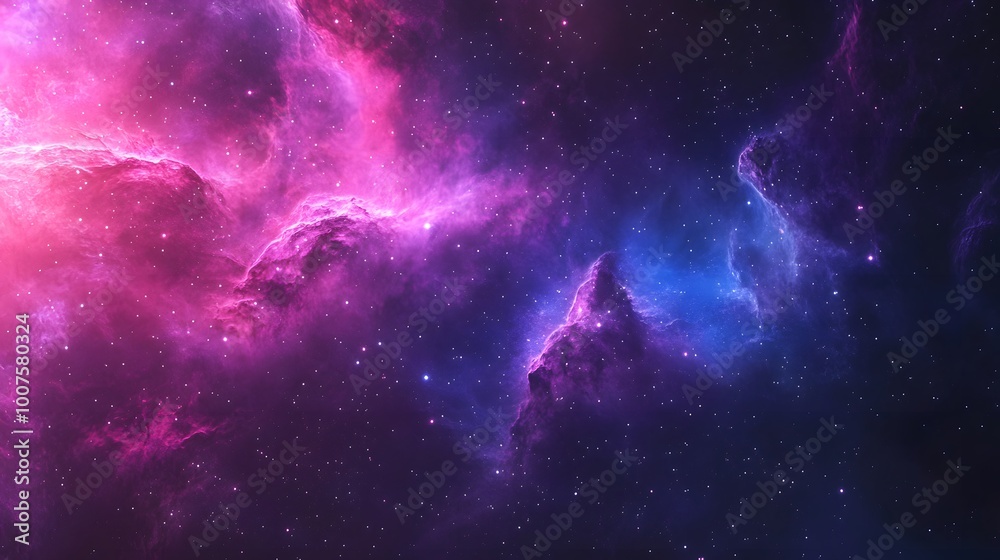 Fototapeta premium Cosmic Nebula with Pink and Blue Clouds and Scattered Stars